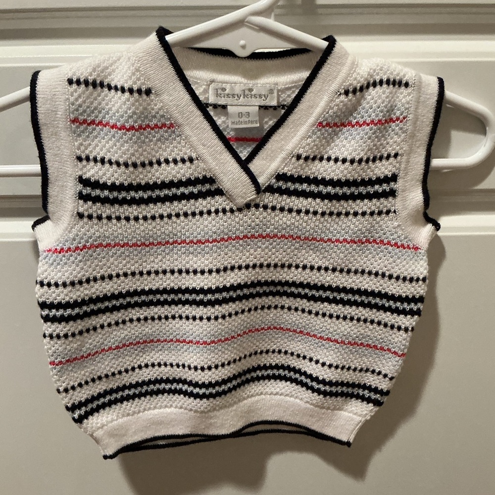 Kissy Kissy Boy V-Neck Striped Sweater Vest Size 0-3